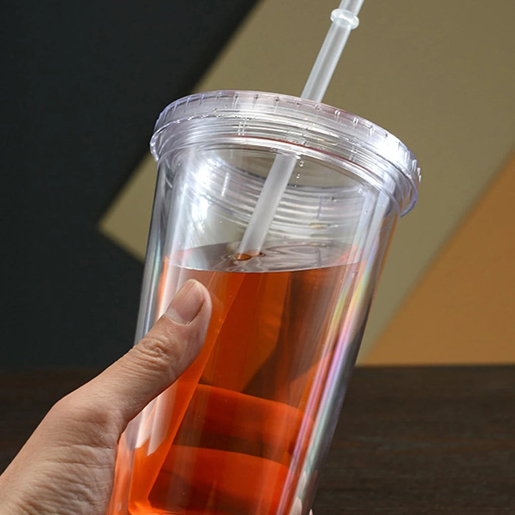 450ml Double-Layer Water Bottle with Straw – Reusable Cup