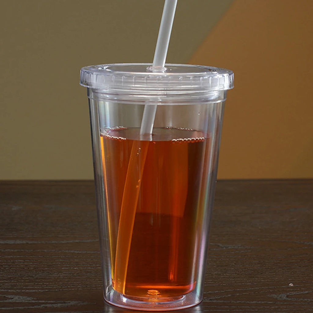 450ml Double-Layer Water Bottle with Straw – Reusable Cup