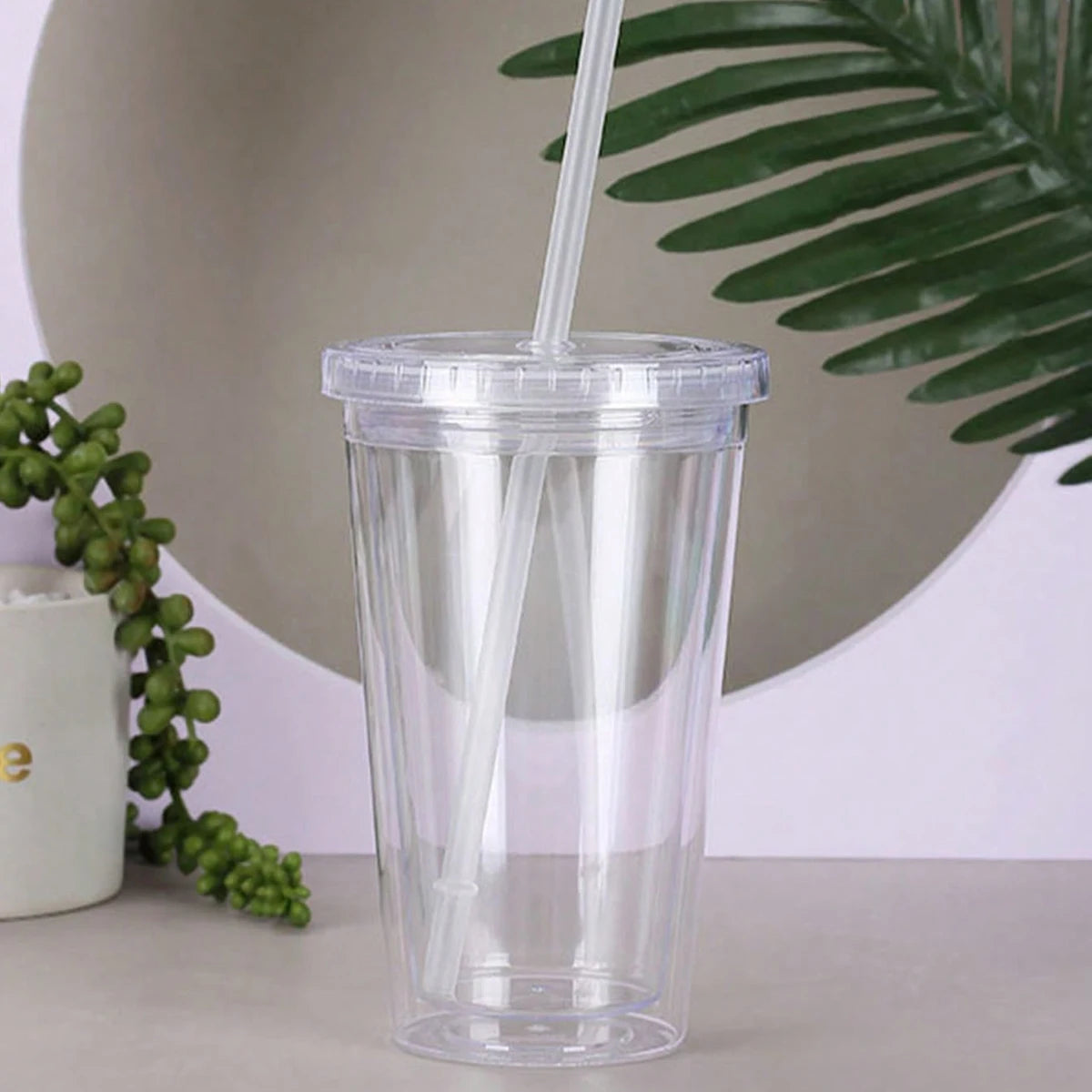 450ml Double-Layer Water Bottle with Straw – Reusable Cup