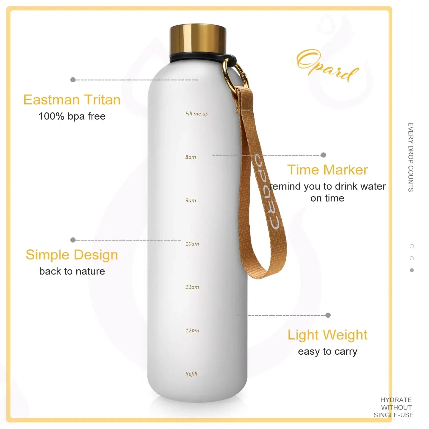 BPA Free 1L Water Bottle with Time Marker – Leakproof