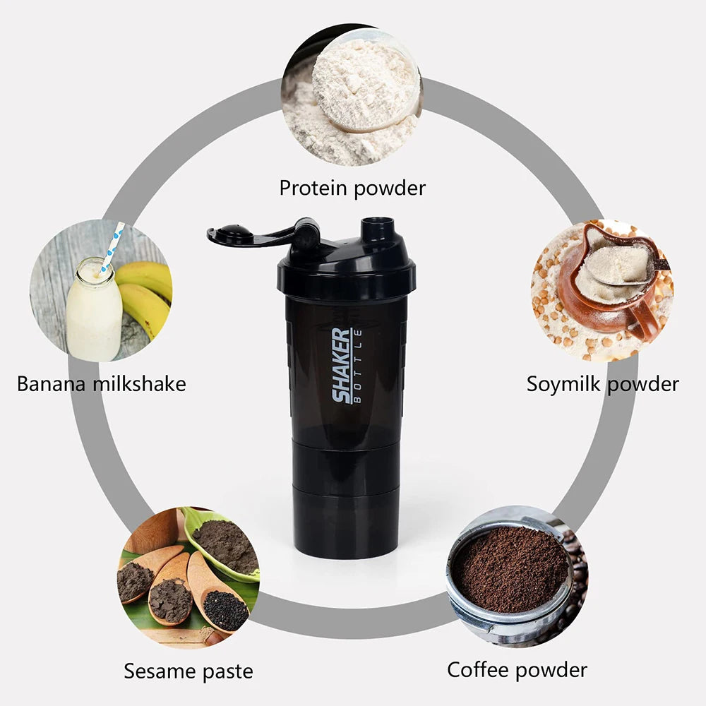 3-Layer Protein Shaker Bottle – Mixing Cup for Workouts