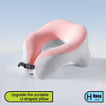 Memory foam travel neck pillow with ergonomic U-shaped cervical support for airplane travel