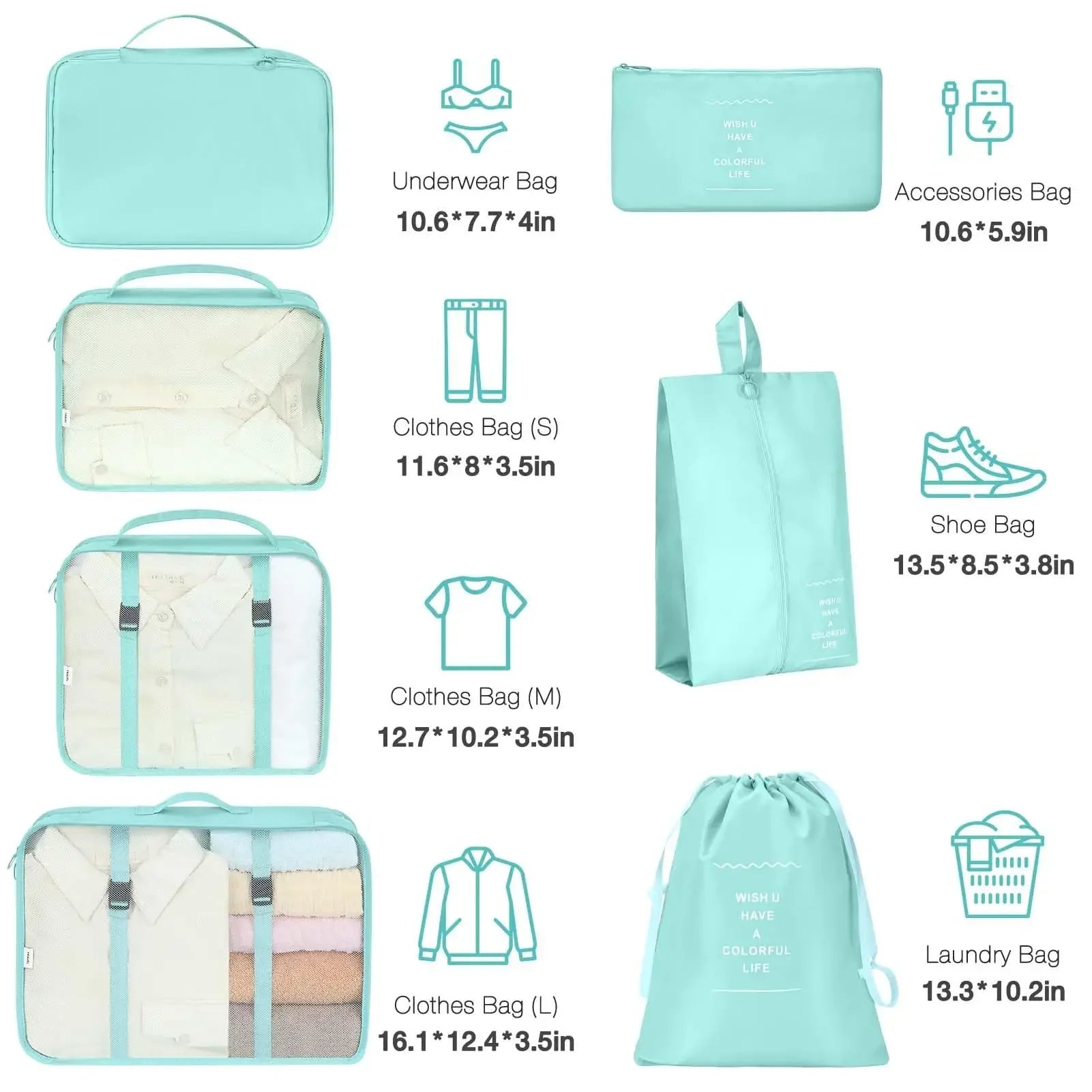 7-Piece Packing Cubes Set – Travel Luggage Organizer with Shoe & Cosmetic Bags