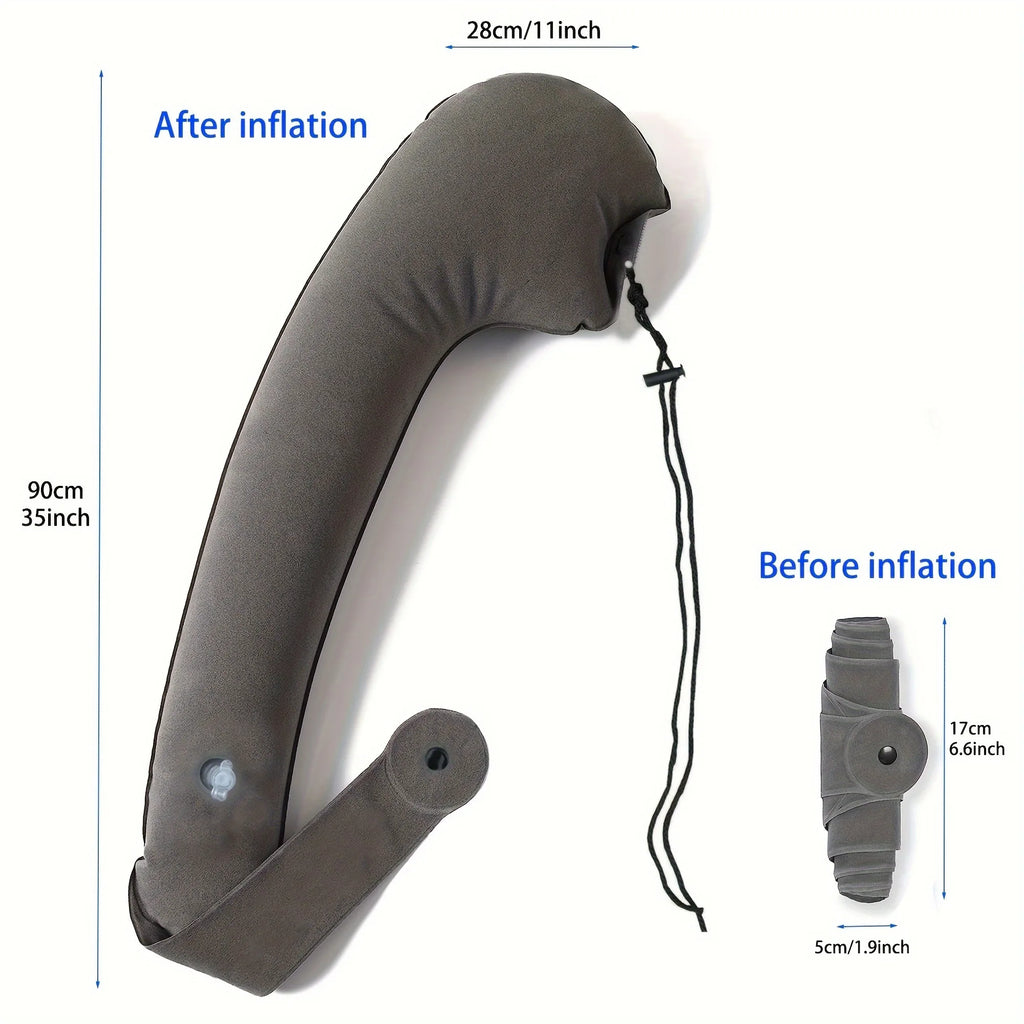 Inflatable travel neck pillow for cars, planes and trains with ergonomic neck support
