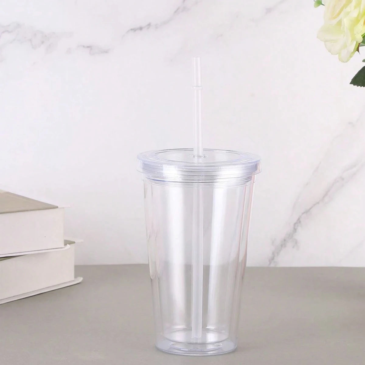450ml Double-Layer Water Bottle with Straw – Reusable Cup