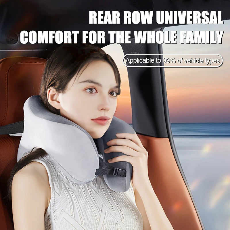 Memory foam travel neck pillow with ergonomic U-shaped cervical support for airplane travel