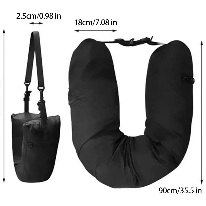 Fillable travel neck pillow for space-saving travel and comfortable neck support