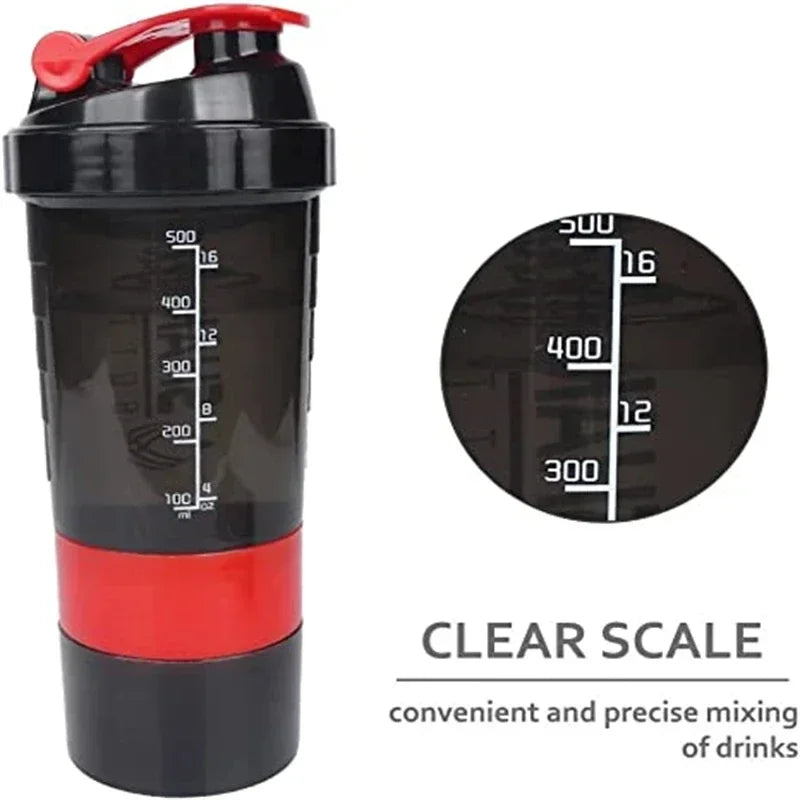 Protein Shaker Cup 500ml with Powder Storage & Whisk Ball