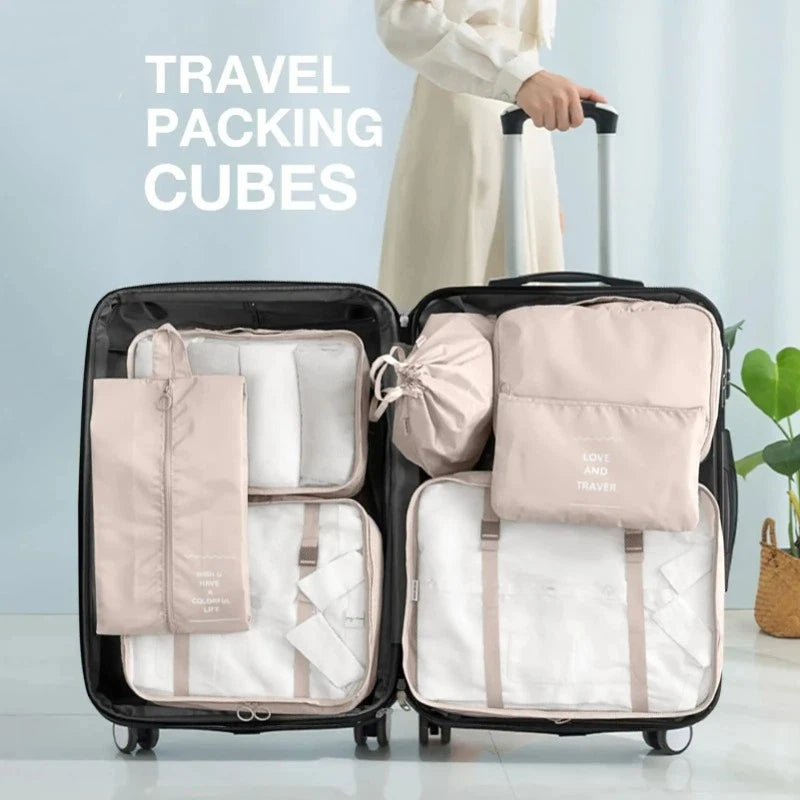 7-Piece Packing Cubes Set – Travel Luggage Organizer with Shoe & Cosmetic Bags