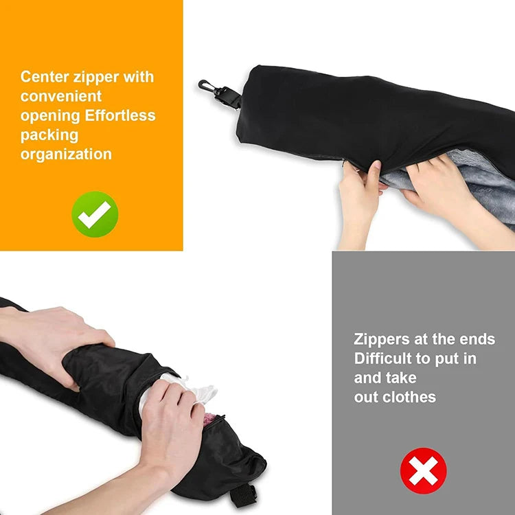 Fillable travel neck pillow for space-saving travel and comfortable neck support