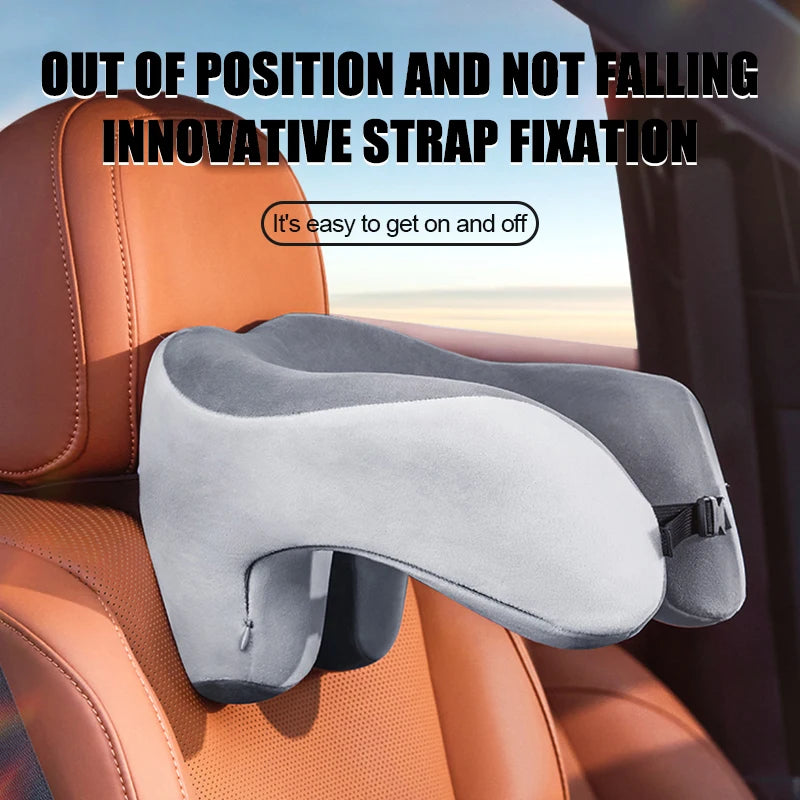 Memory foam travel neck pillow with ergonomic U-shaped cervical support for airplane travel
