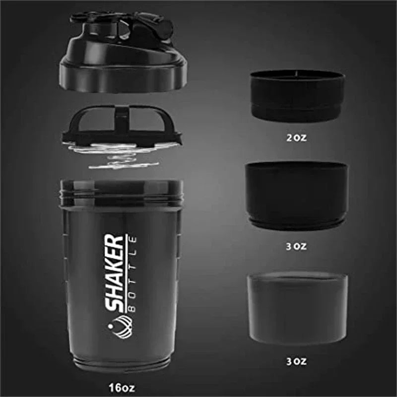 Protein Shaker Cup 500ml with Powder Storage & Whisk Ball