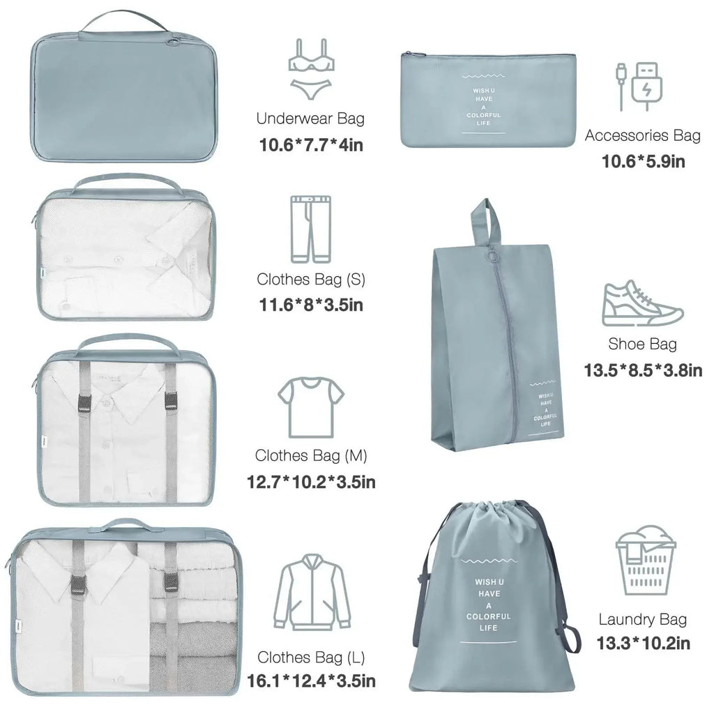 7-Piece Packing Cubes Set – Travel Luggage Organizer with Shoe & Cosmetic Bags