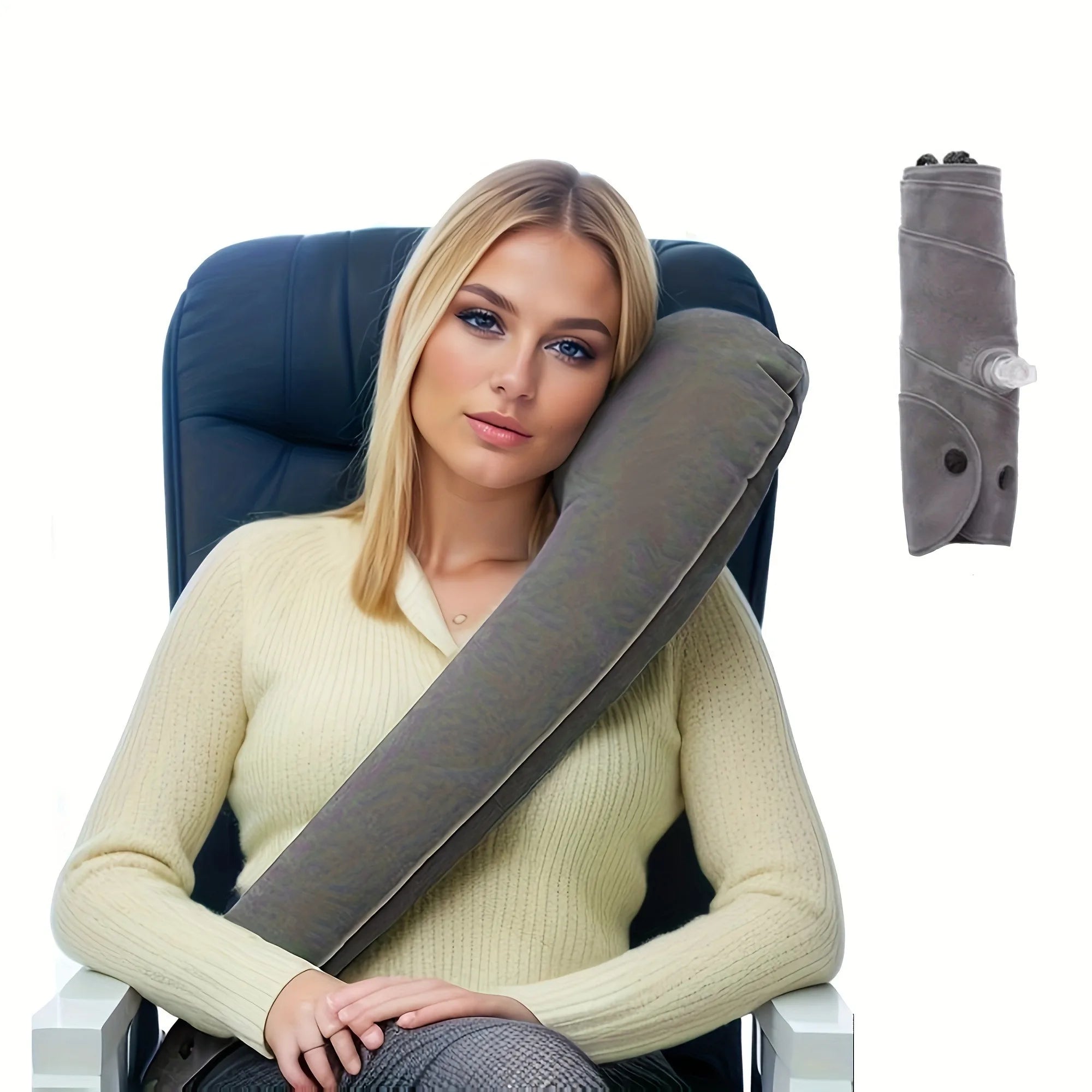Inflatable travel neck pillow for cars, planes and trains with ergonomic neck support