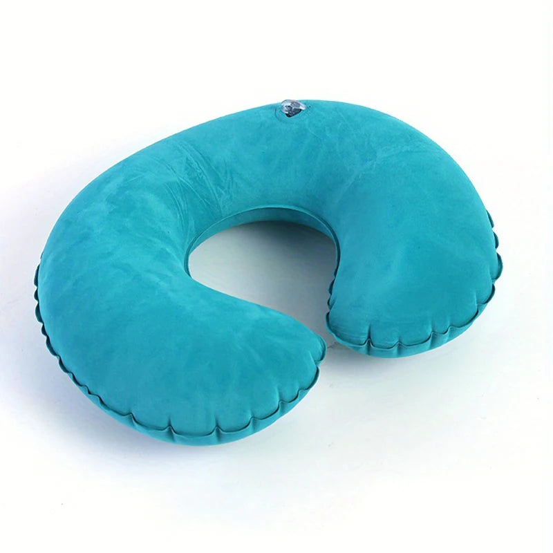 Inflatable travel neck pillow with ergonomic cervical support for airplane travel