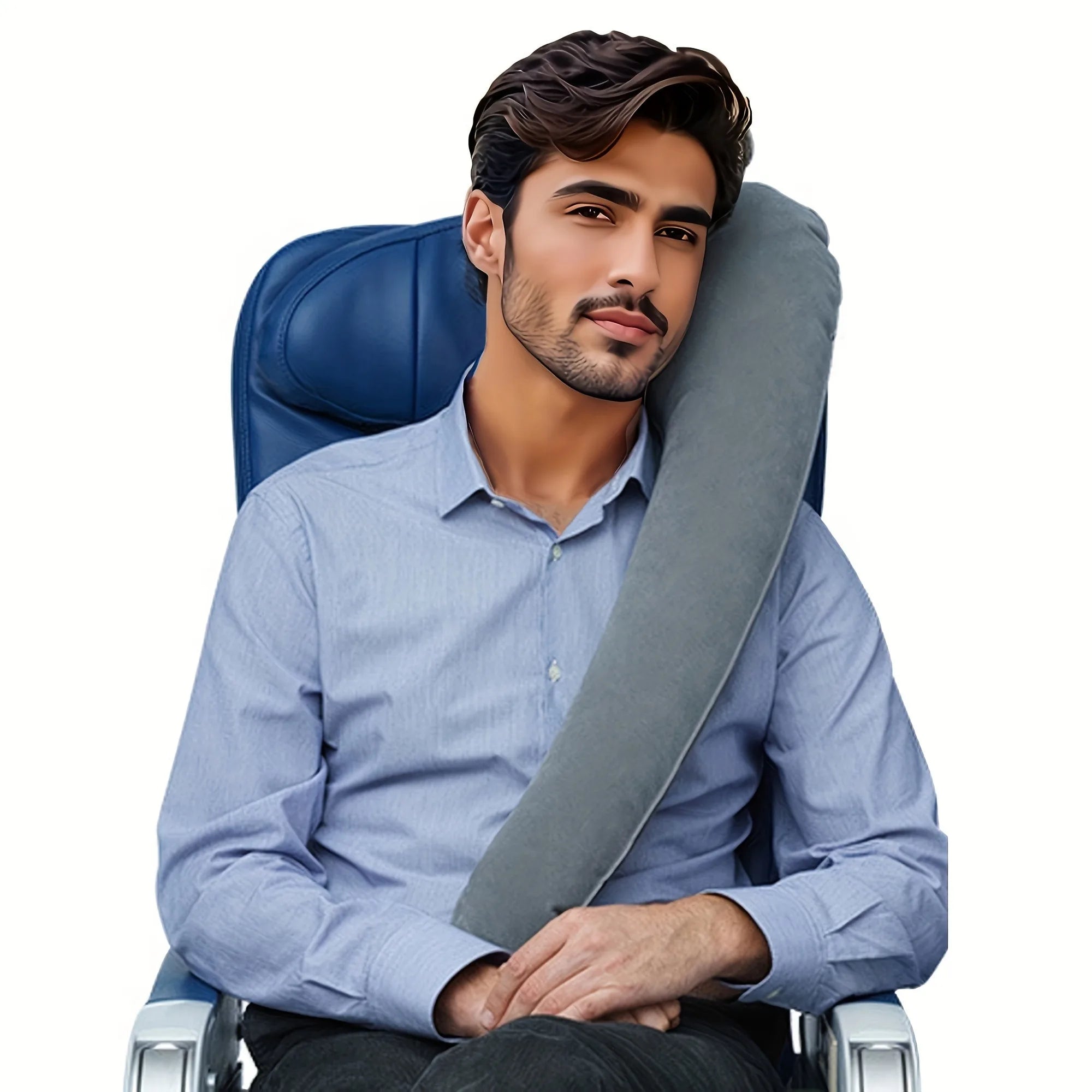 Inflatable travel neck pillow for cars, planes and trains with ergonomic neck support