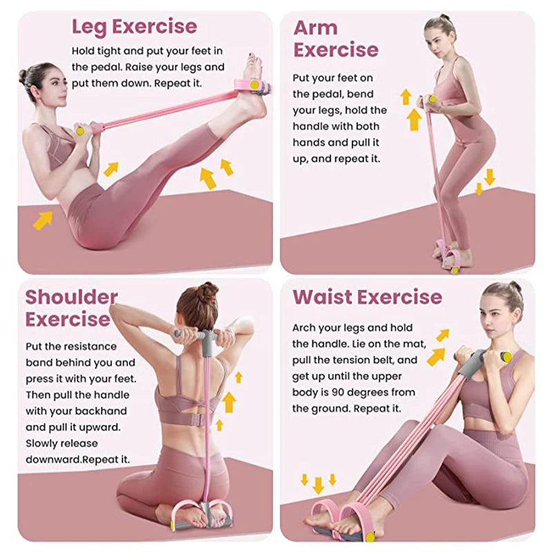 4-Tube Resistance Bands with Pedal – Fitness Pull Rope