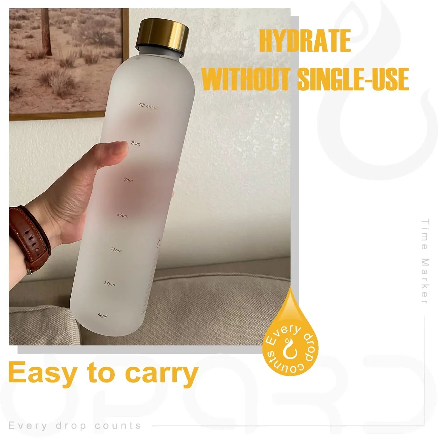 BPA Free 1L Water Bottle with Time Marker – Leakproof