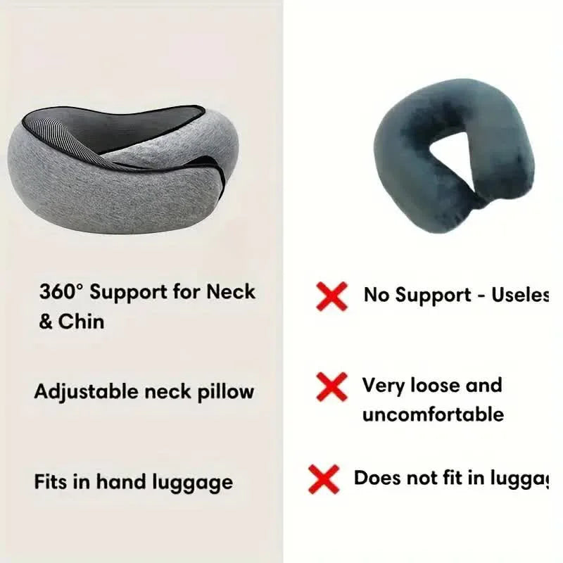 Adjustable memory foam travel neck pillow with ergonomic snail-style neck support