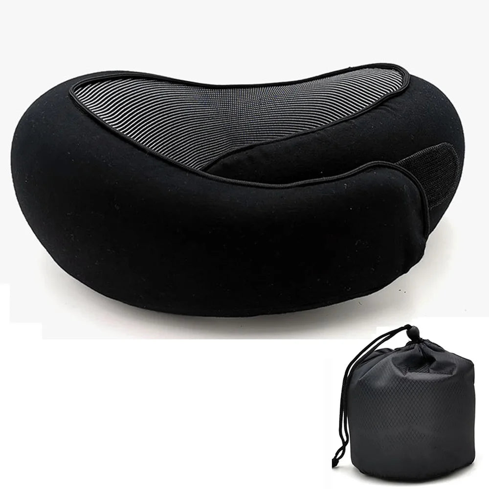 Adjustable memory foam travel neck pillow with ergonomic snail-style neck support