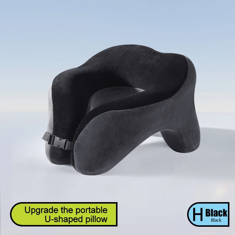  Memory foam travel neck pillow with ergonomic U-shaped cervical support for airplane travel