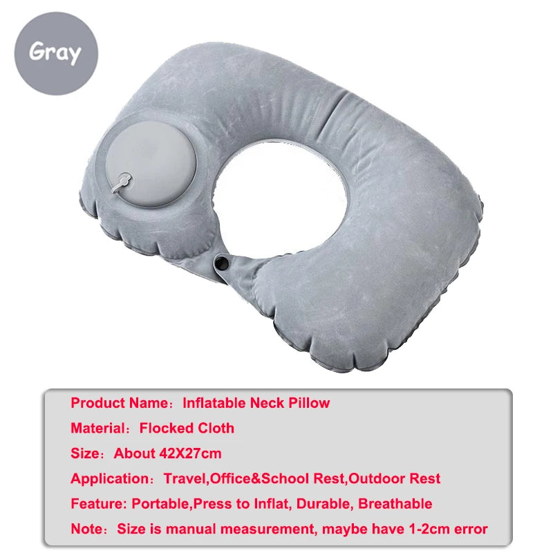 Inflatable travel neck pillow with ergonomic cervical support for airplane travel