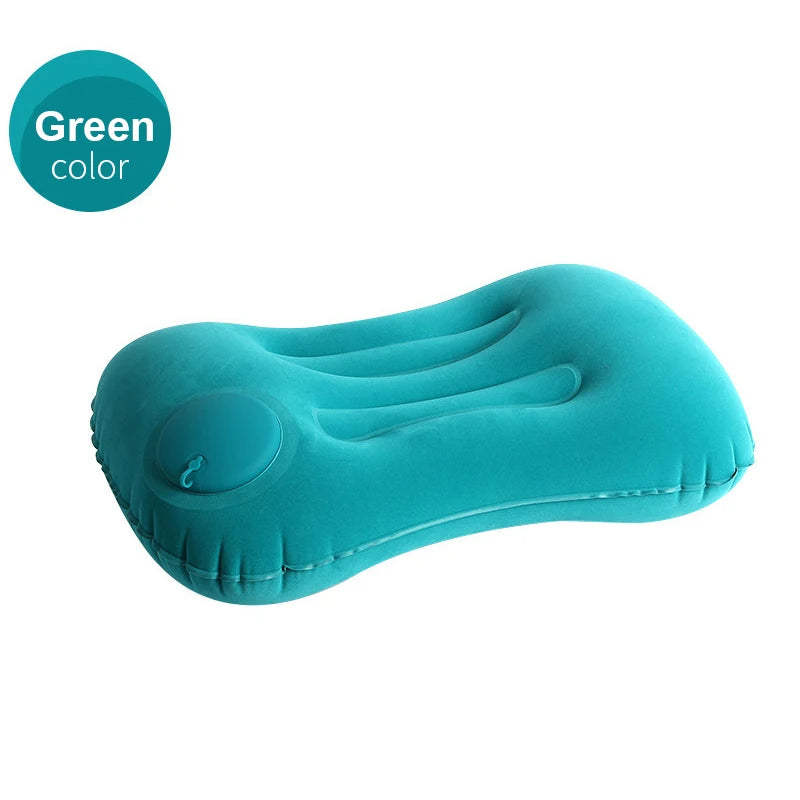 Inflatable travel neck pillow with ergonomic cervical support for airplane travel
