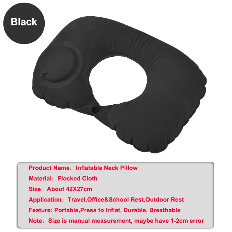 Inflatable travel neck pillow with ergonomic cervical support for airplane travel
