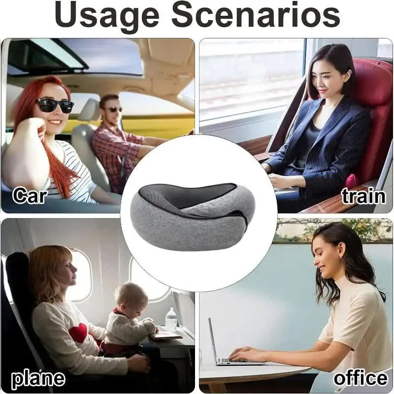 Adjustable memory foam travel neck pillow with ergonomic snail-style neck support