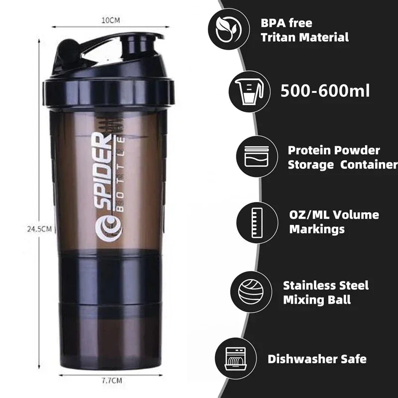 Protein Shaker Cup 500ml with Powder Storage & Whisk Ball