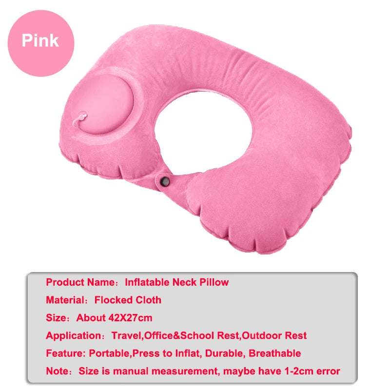 Inflatable travel neck pillow with ergonomic cervical support for airplane travel