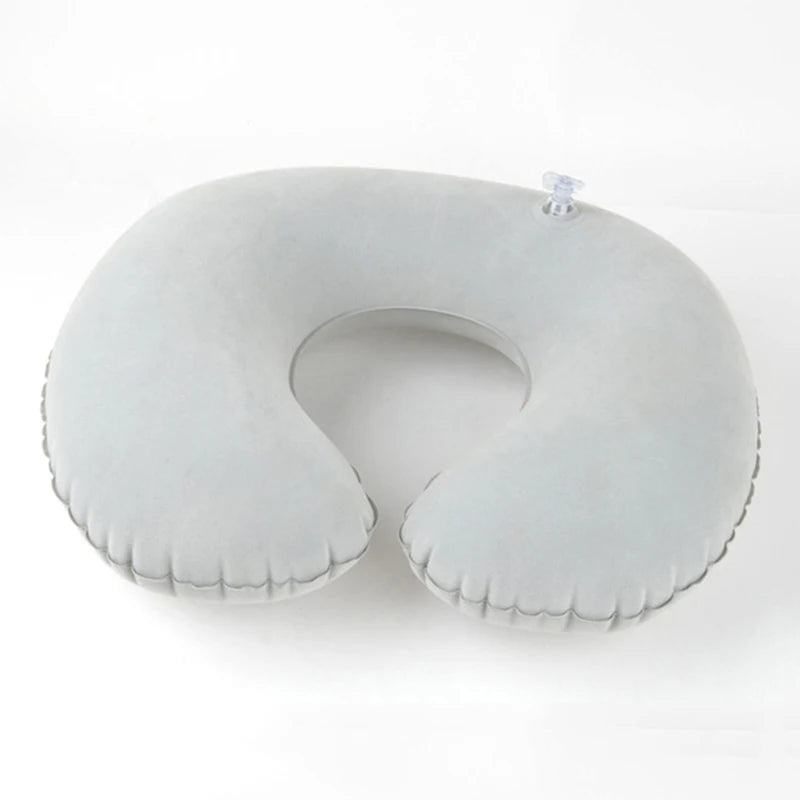 Inflatable travel neck pillow with ergonomic cervical support for airplane travel