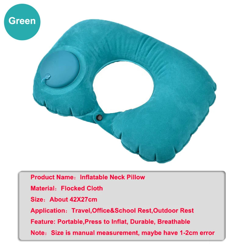 Inflatable travel neck pillow with ergonomic cervical support for airplane travel