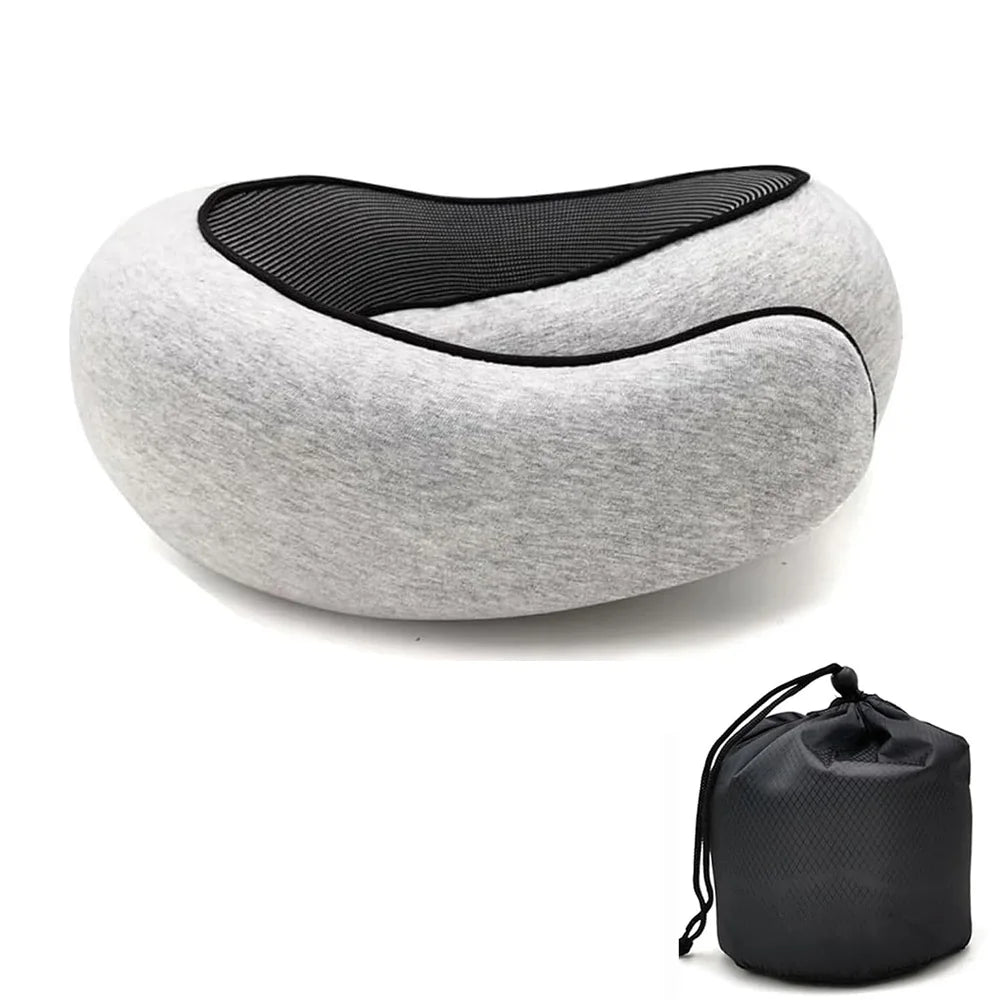Adjustable memory foam travel neck pillow with ergonomic snail-style neck support