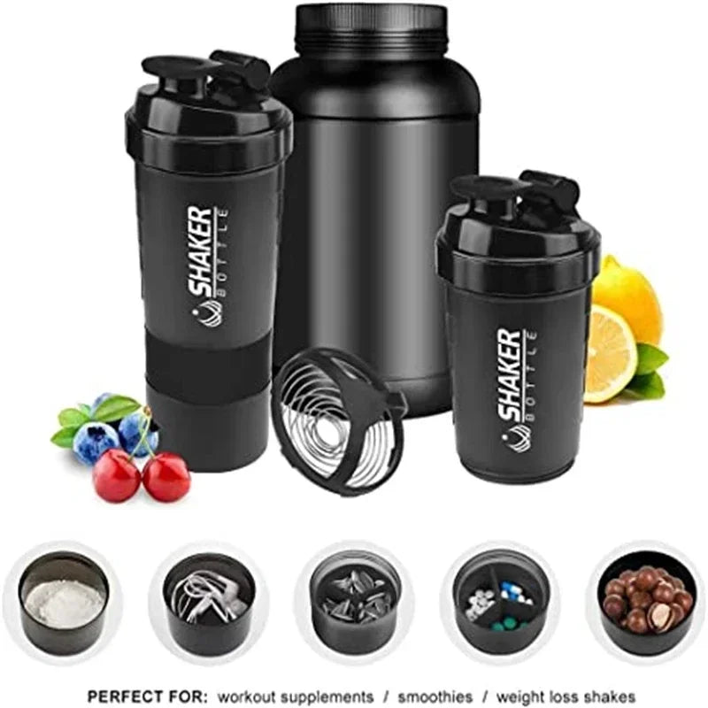 Protein Shaker Cup 500ml with Powder Storage & Whisk Ball