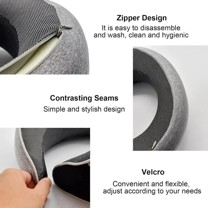 Adjustable memory foam travel neck pillow with ergonomic snail-style neck support