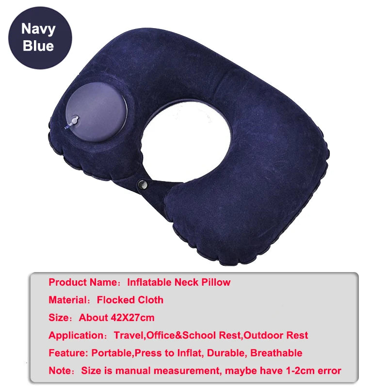 Inflatable travel neck pillow with ergonomic cervical support for airplane travel
